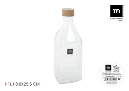 La Mediterranea Botella de Vidrio Cuadrada con Tapa de Metal Wood 1L (Pack de 24)移