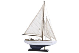 DKD Home Decor Barco de Madera Azul Marino y Blanco