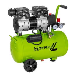 Zipper Compresor de Aire Silencioso ZI-COM24SI 24L, 126 L/min, 8 bar, 750 W, 230V, Negro/Verde claro con Ruedas