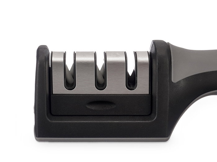 Kinvara Afilador de Cuchillos con Mango Acero Inoxidable Cerámica Plástico ABS Negro Plata 21 x 6.5 x 5.5 cm (Set de 24)