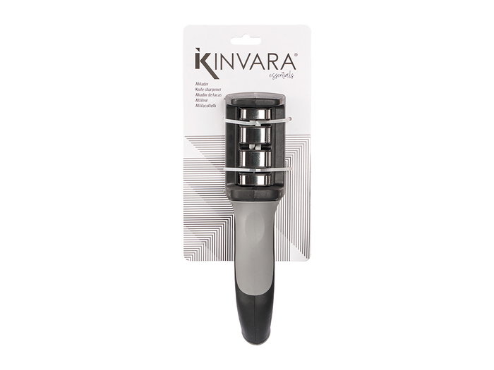 Kinvara Afilador de Cuchillos con Mango Acero Inoxidable Cerámica Plástico ABS Negro Plata 21 x 6.5 x 5.5 cm (Set de 24)