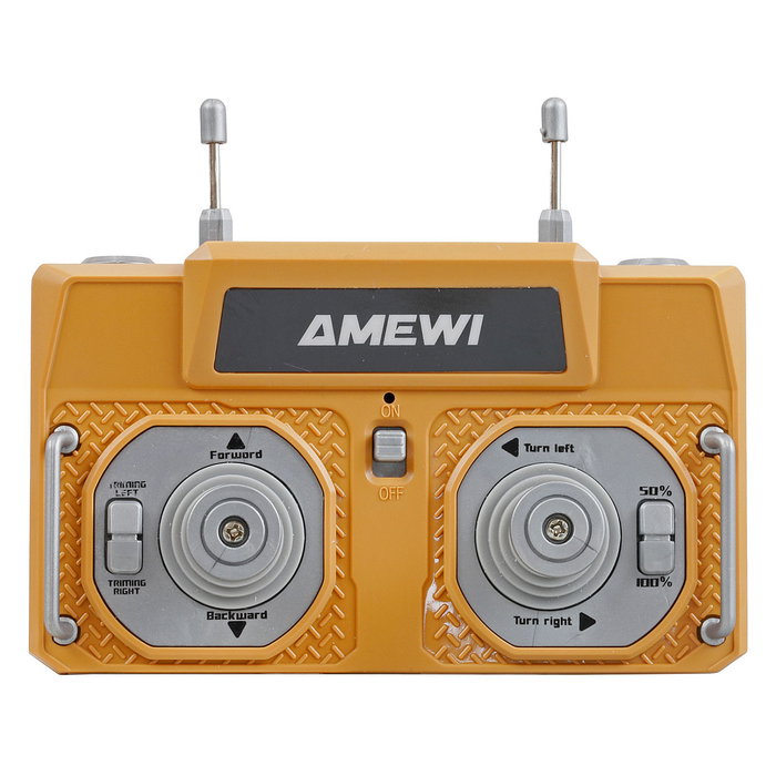 AMEWI 22744 Excavadora Radiocontrol Metal 1:64 RTR, 8 Canales, Motor Eléctrico, 6+ Años, Negro/Gris/Amarillo