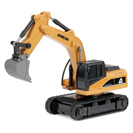 AMEWI 22744 Excavadora Radiocontrol Metal 1:64 RTR, 8 Canales, Motor Eléctrico, 6+ Años, Negro/Gris/Amarillo