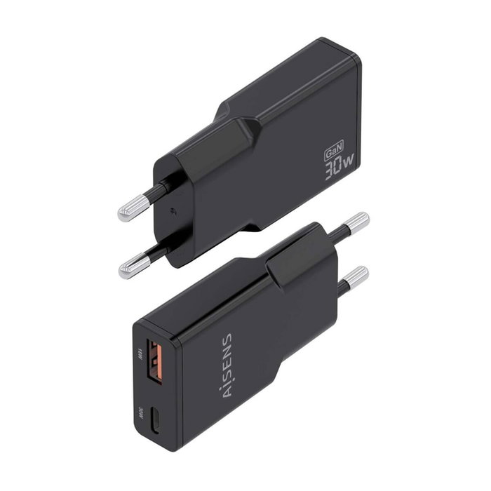 Aisens Cargador GaN 30W Ultra Delgado con USB-C y USB-A, Negro Aisens Cargador GaN 30W Ultra Delgado con USB-C y USB-A, Negro
