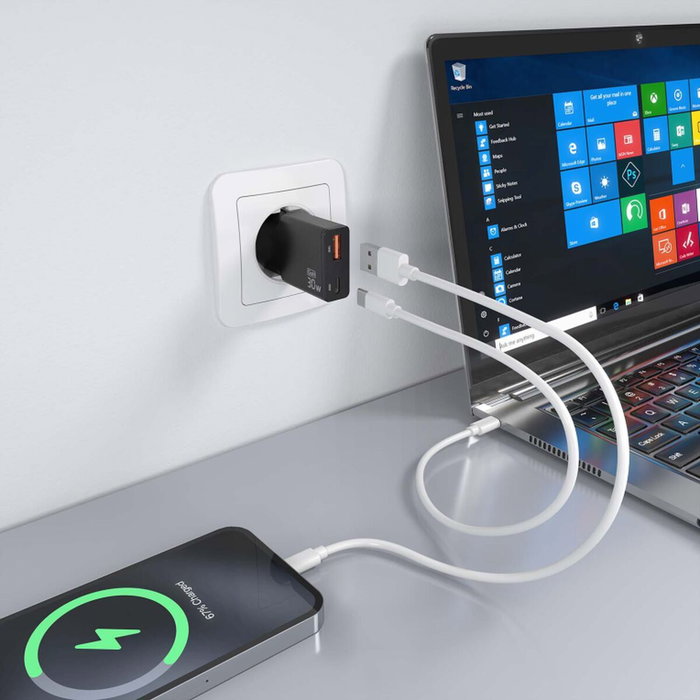 Aisens Cargador GaN 30W Ultra Delgado con USB-C y USB-A, Negro Aisens Cargador GaN 30W Ultra Delgado con USB-C y USB-A, Negro