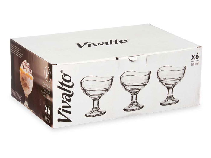 Vivalto Copa Helado Vidrio Con Pie Rayas 180ml 10.5x10.5x10cm (Set de 36)