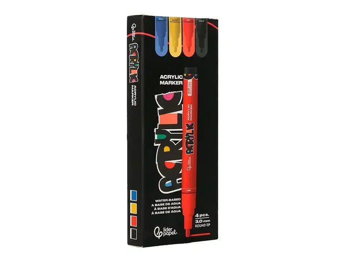 Liderpapel Rotuladores Acrylic Base Agua Punta Redonda 3 mm Colores Básicos Surtidos