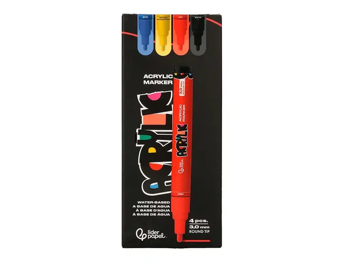 Liderpapel Rotuladores Acrylic Base Agua Punta Redonda 3 mm Colores Básicos Surtidos