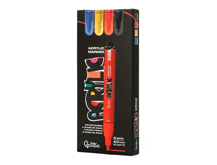 Liderpapel Rotuladores Acrylic Base Agua Punta Redonda 3 mm Colores Básicos Surtidos