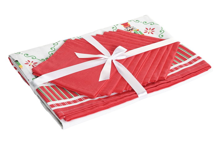 DKD Home Decor Mantel Navidad Moderna Rojo Verde 250 x 150 cm Set de 9