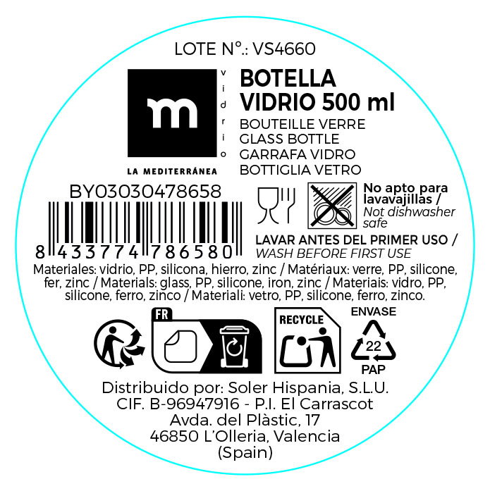 Inde Botella Pintada con Tapon Hermetico 500 ml 27x7 cm 397 g (24 Unidades)