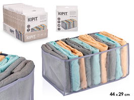 Kipit Organizador de Ropa 9 Compartimentos para Suéteres y Pantalones, Tela de Nylon Gris, 44x29x20 cm (Set de 24)