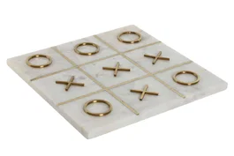 DKD Home Decor Juego Tic Tac Toe Blanco y Dorado en Piedra e Inox 30x30x1,5 cm