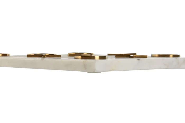 DKD Home Decor Juego Tic Tac Toe Blanco y Dorado en Piedra e Inox 30x30x1,5 cm