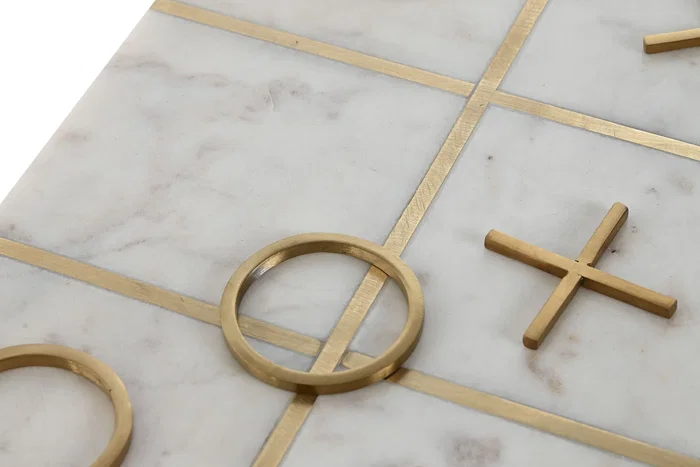 DKD Home Decor Juego Tic Tac Toe Blanco y Dorado en Piedra e Inox 30x30x1,5 cm