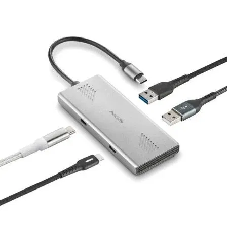NGS WonderDuo-C Hub USB Tipo-C, 2xUSB-A, 2xUSB-C, Gris, 5 Gbps