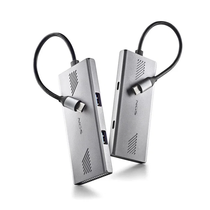 NGS Wonderduo-C Hub USB-C 2x USB 3.2 Tipo A + 2x USB-C 5000 Mbit/s Aluminio Plata