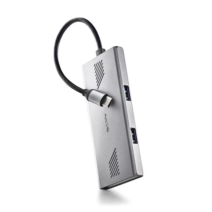 NGS Wonderduo-C Hub USB-C 2x USB 3.2 Tipo A + 2x USB-C 5000 Mbit/s Aluminio Plata
