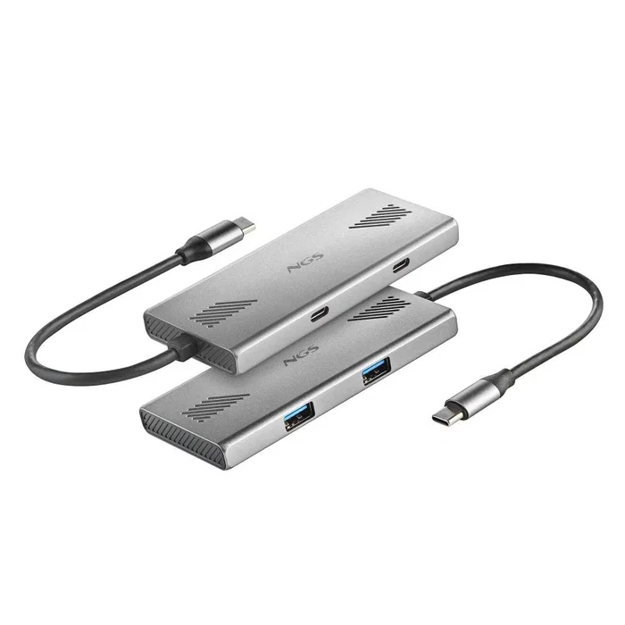 NGS Wonderduo-C Hub USB-C 2x USB 3.2 Tipo A + 2x USB-C 5000 Mbit/s Aluminio Plata