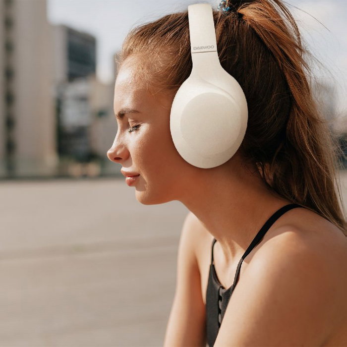 Daewoo Auriculares de Diadema Inalambricos Bluetooth 5.3, Blanco, Cascos con Microfono Plegables y Almohadillas para Oidos, Cancelacion de Ruido para PC, Telefono, Musica y Gaming