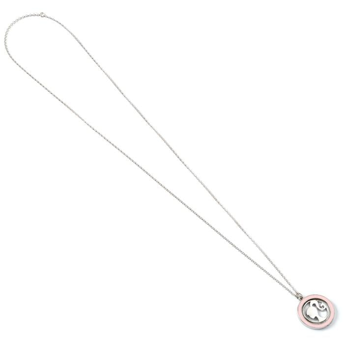 Barbie Collar Spinning Silhouette The Carat Shop, Colgante Giratorio con Esmalte Rosa, Cadena Plata 65 cm, Joyería Oficial para Niños y Adultos