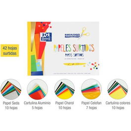Oxford Bloc Papeles Surtidos Manualidades 42H A4 Colores Surtidos Papel Seda Aluminio Charol Celofán Cartulina
