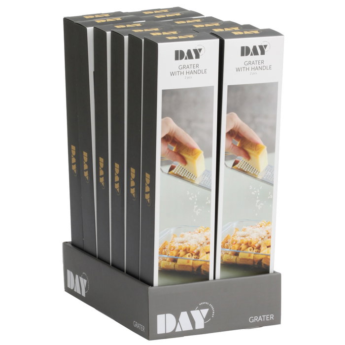 Day Juego de 2 Ralladores con Mango, Acero Inoxidable, Diferentes Tipos de Rallado, Apto Lavavajillas, 6,5x34 cm