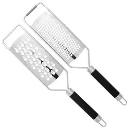 Day Juego de 2 Ralladores con Mango, Acero Inoxidable, Diferentes Tipos de Rallado, Apto Lavavajillas, 6,5x34 cm