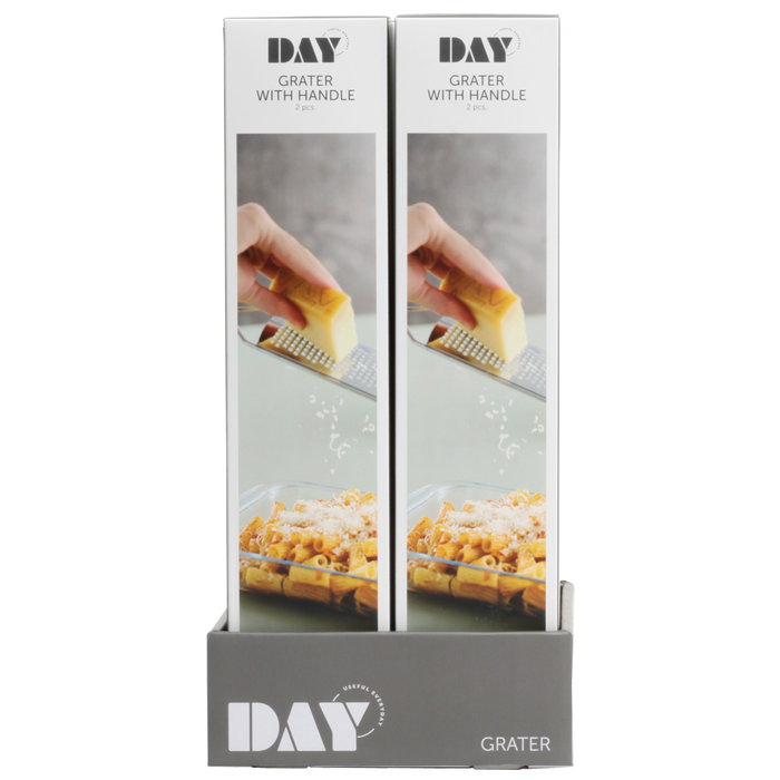 Day Juego de 2 Ralladores con Mango, Acero Inoxidable, Diferentes Tipos de Rallado, Apto Lavavajillas, 6,5x34 cm