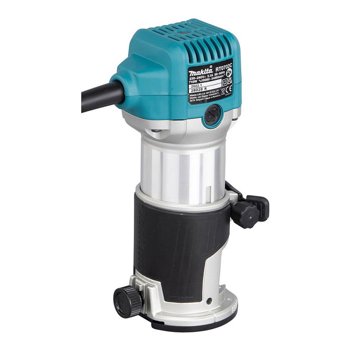 Makita RT0702CX2J Multifunktionsfräse, 34000 RPM, 710W, Velocidad Ajustable