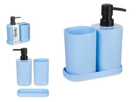 Berilo Set 3 Piezas Baño Plástico Azul 14.5x17x7.5 cm Dispensador Vaso Bandeja (Set de 12)