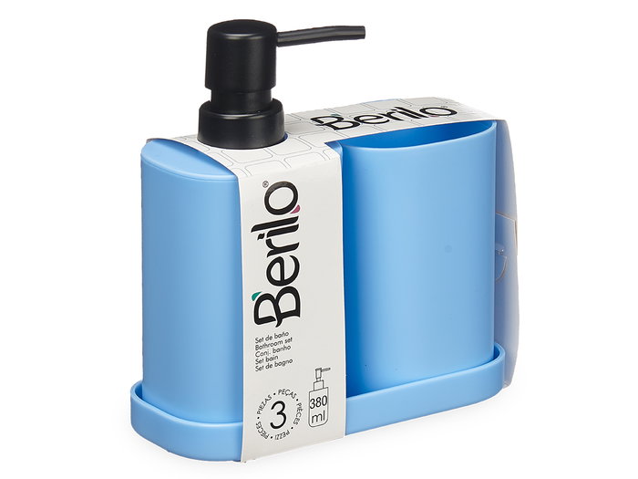 Berilo Set 3 Piezas Baño Plástico Azul 14.5x17x7.5 cm Dispensador Vaso Bandeja (Set de 12) Berilo Set 3 Piezas Baño Plástico Azul 14.5x17x7.5 cm Dispensador Vaso Bandeja (Set de 12)
