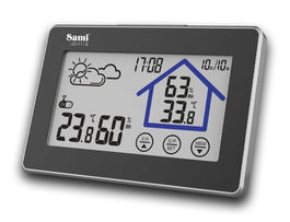 SAMI Estación Meteorológica Profesional LCD con Sensor Interior y Exterior, Luz de Fondo, Color Negro