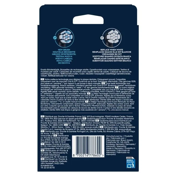 Oral-B iO Gentle Care Cepillos Dentales Recambios Pack 8 Negro