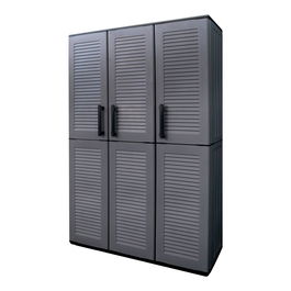 Art Plast Armario alto de polipropileno gris oscuro con estantes y portaescobas, 102 x 370 x 163 cm