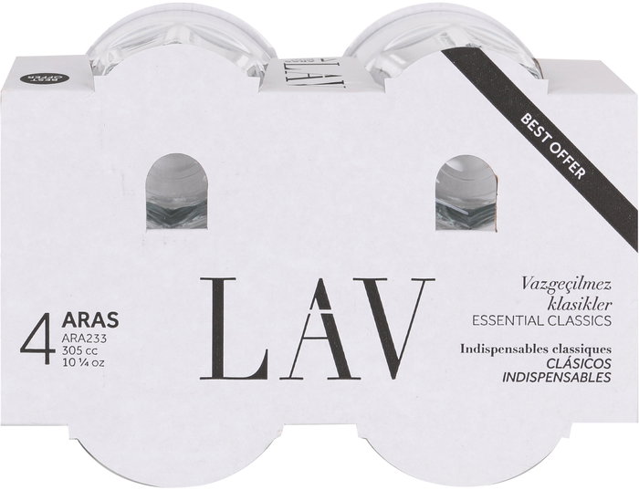 Lav Set 4 Vasos Agua 305 Cc Cristal 9x9x10 cm (12 Cajas)