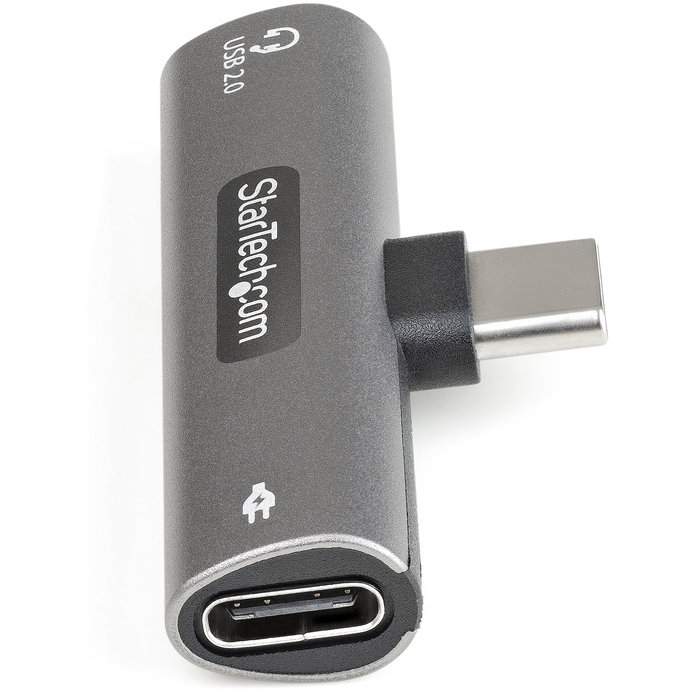 StarTech Adaptador USB-C a Audio y Carga CDP2CAPDM - 2 en 1 con PD 60W para Auriculares y Carga Simultánea - Compatible con MacBook, iPad Pro, Surface, Galaxy - Plata