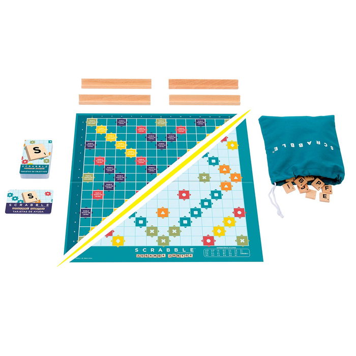 Mattel Games Scrabble Core Wood JGR64 Juego de Mesa en Español con Fichas y Atriles de Madera