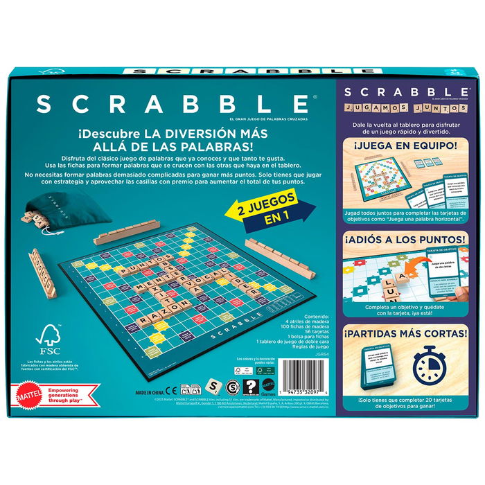 Mattel Games Scrabble Core Wood JGR64 Juego de Mesa en Español con Fichas y Atriles de Madera