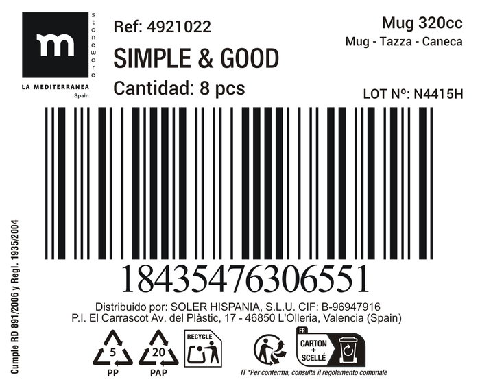 Inde Mug 320 cc "Simple&Good" Md (16 Unidades)