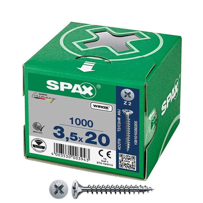 Spax Tornillo universal 1081010350205 cabeza plana wirox 3,5x20mm rosca completa 1000 unid. Spax Tornillo universal 1081010350205 cabeza plana wirox 3,5x20mm rosca completa 1000 unid.