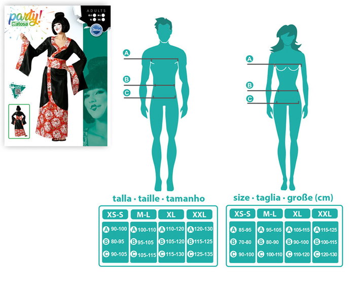 Disfraz Geisha Kimono Negro Mujer Adulto Talla XS-S