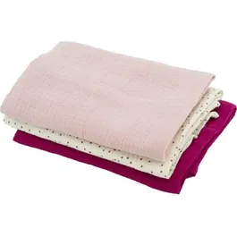 Domiva DOM3700948338605 Set de 3 Arrullos de Bambú - 1 Estampado + 2 Lisos - Rosa Granadina - 60x60 cm