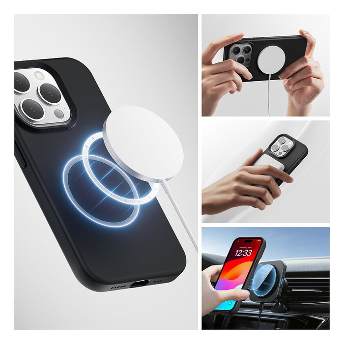 4smarts Funda de Silicona Transparente Compatible con MagSafe para Apple iPhone 15 (6.1") - Negro - 540579