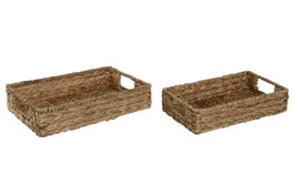 DKD Home Decor Set de 2 Bandejas de Fibra y Metal Natural 40x26x9 cm