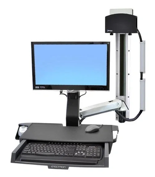 Ergotron StyleView Sit-Stand Combo System con superficie de trabajo y soporte CPU pequeño, Aluminio