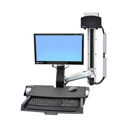 Ergotron StyleView Sit-Stand Combo System con superficie de trabajo y soporte CPU pequeño, Aluminio