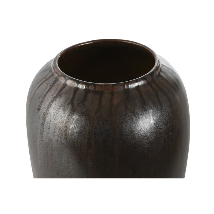 DKD Home Decor Jarrón de Cerámica Vidriada Marrón Oscuro