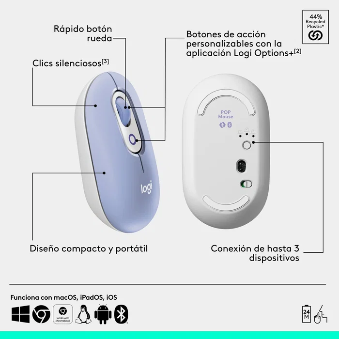 Logitech POP Mouse Ratón Inalámbrico Bluetooth Lila