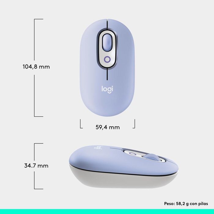 Logitech Pop Mouse - Ratón Inalámbrico Bluetooth con Botón Emoji, Multidispositivo (3 canales), Seguimiento Óptico 4000 DPI, Color Lila Logitech Pop Mouse - Ratón Inalámbrico Bluetooth con Botón Emoji, Multidispositivo (3 canales), Seguimiento Óptico 4000 DPI, Color Lila